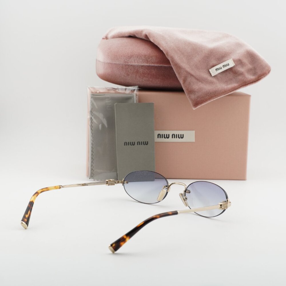 Miu Miu MUA54S ZVN80O Oval Sunglasses – Pale Gold\Clear Gradient Light Blue - Picture 4 of 10